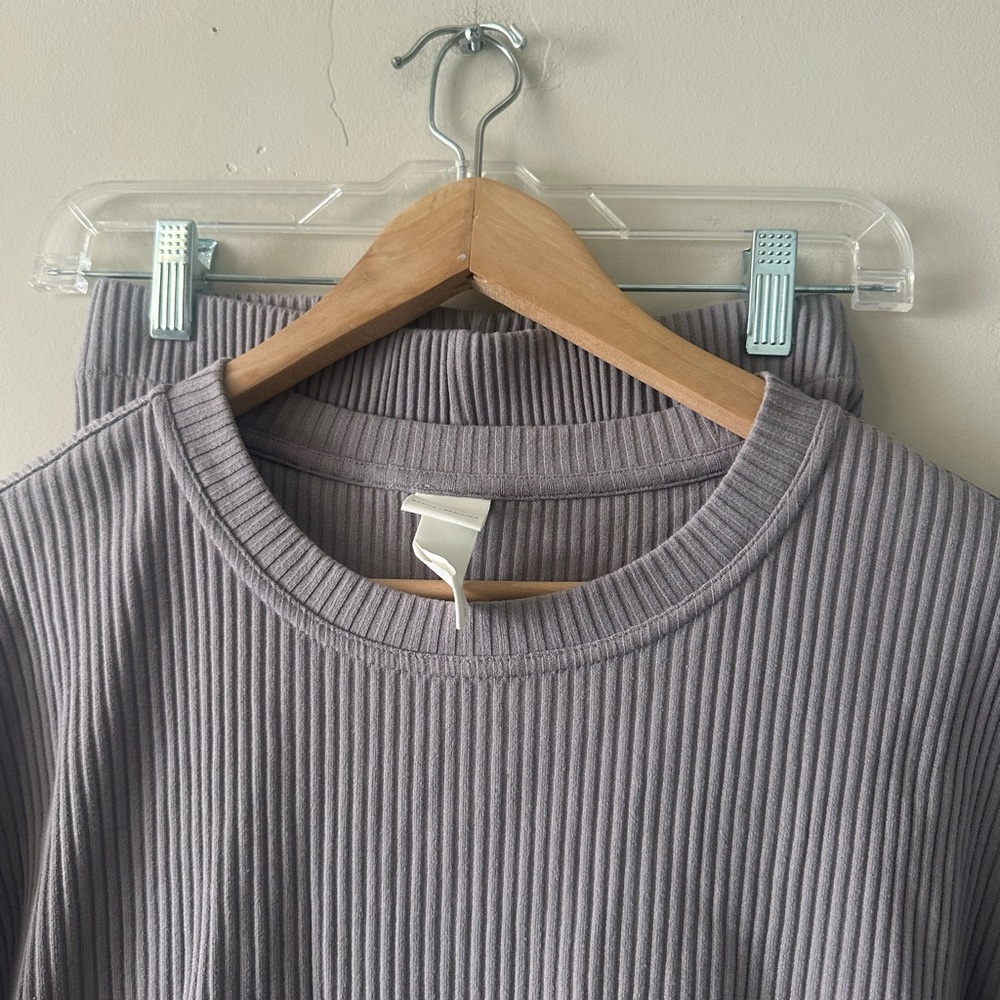 H&M Ribbed Knit Top and Bottom Set - Gray